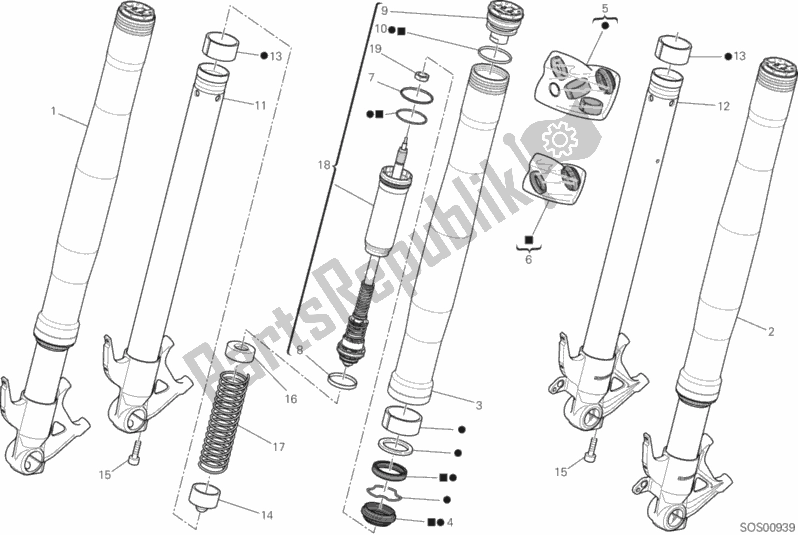 Alle onderdelen voor de Voorvork van de Ducati Superbike Panigale V4 USA 1100 2019